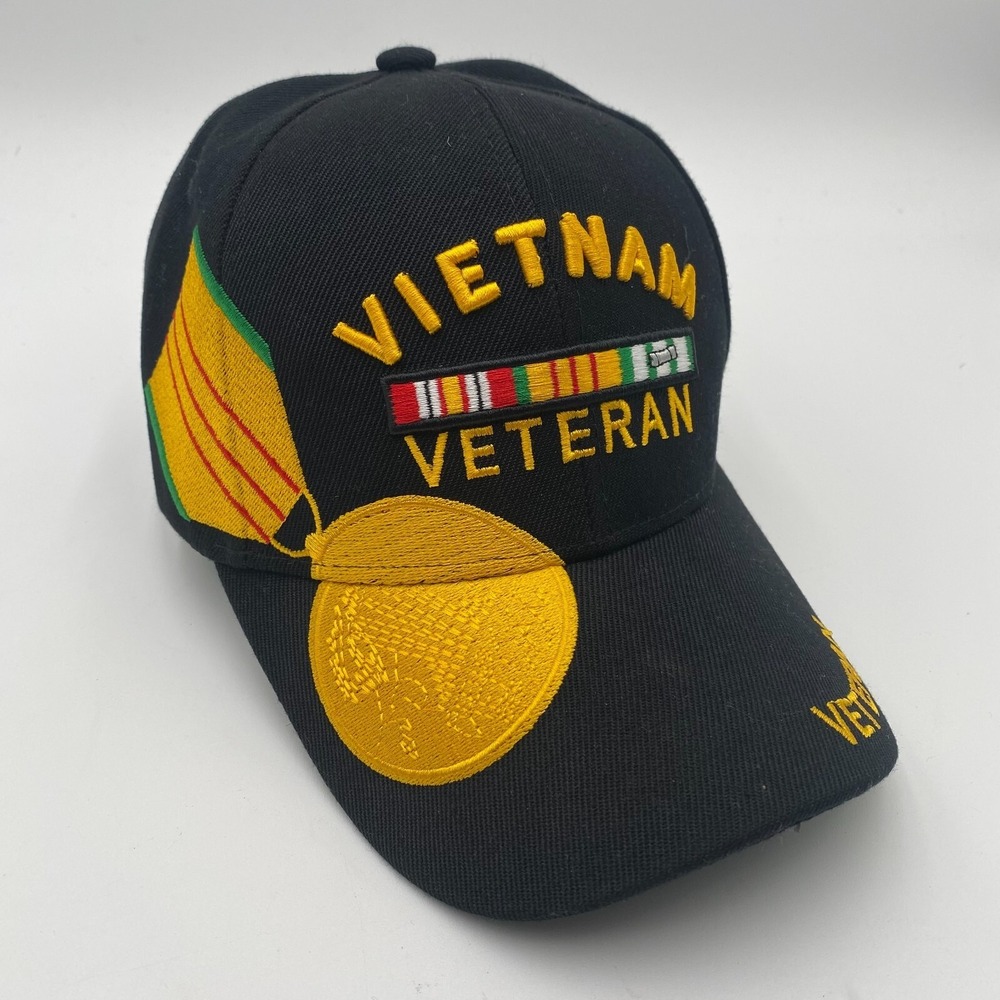 Vietnam‎ Veteran Black/Yellow Strapback Baseball Cap Hat Embroidered OS JWM Mens
